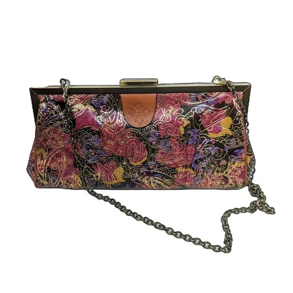 Patricia Nash Floral Paisley Metallic Framed Satchel Bag Crossbody Purse Bold